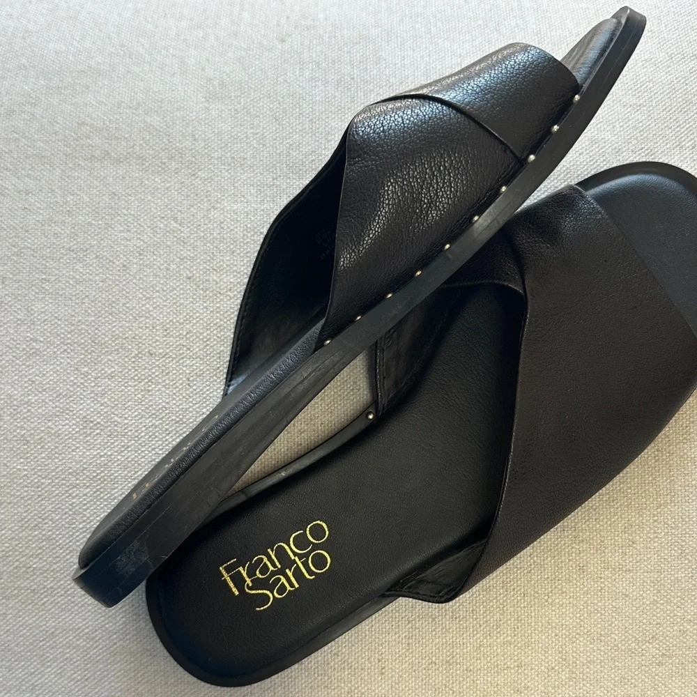 NWOT Franco Sarto Black Leather Slide Sandals size 6.5 - Picture 6 of 6